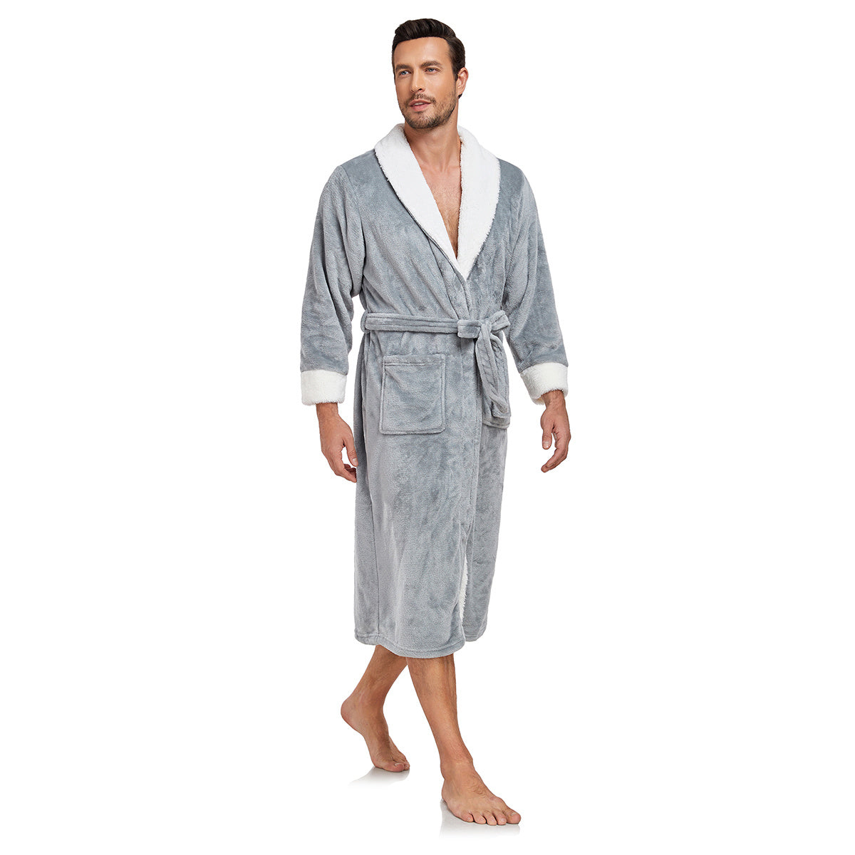 RONGTAI Men's Plush Long Bathrobe, Soft And Warm, Full Length, Shawl Collar, Fleece